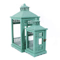 Lanterna verde in abete e metallo, set di 2, 23x23x51 cm