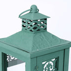 Lanterna verde in abete e metallo, set di 2, 23x23x51 cm