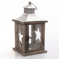 Lanterna in legno di abete e metallo marrone, 14x14x26 cm (kit da 3)
