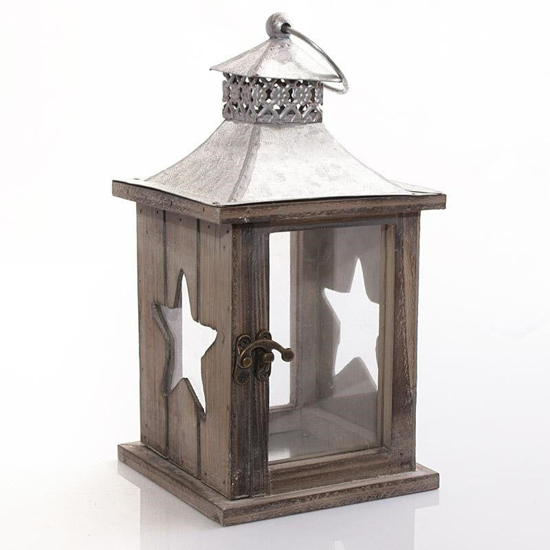 Lanterna in legno di abete e metallo marrone, 14x14x26 cm (kit da 3)