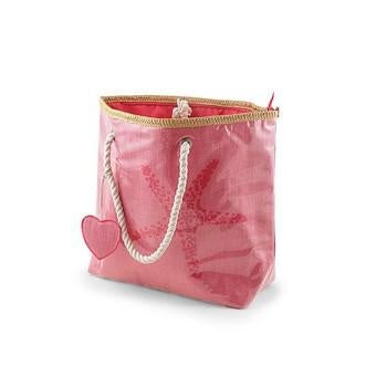 Borsa da mare rosa con stella marina, tessuto plastificato e zip, 53x17x39 cm