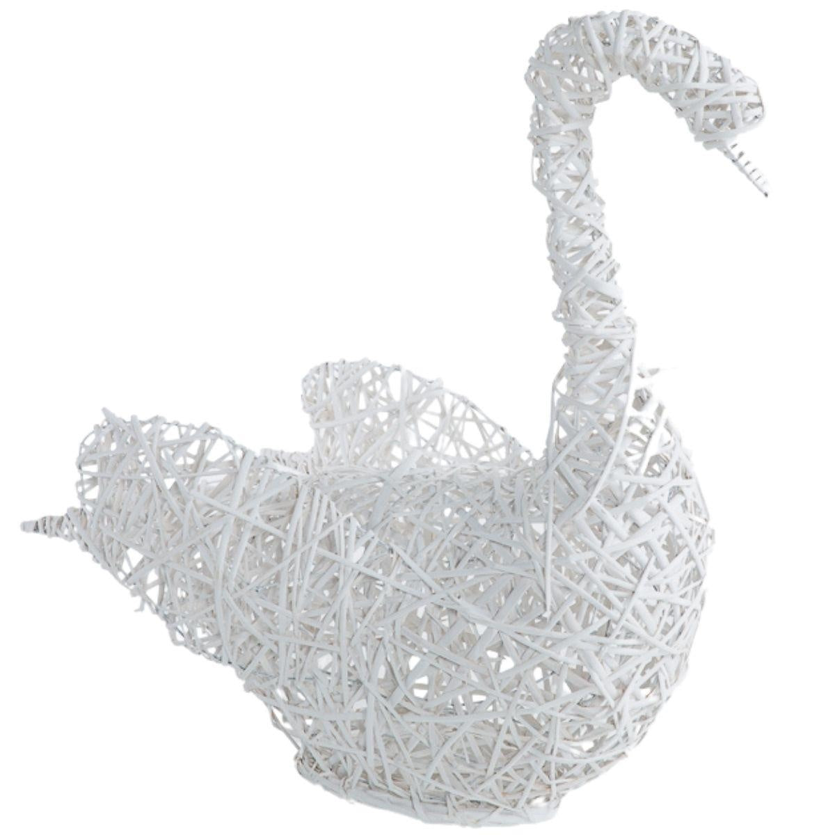 Cigno in vimini bianco, 80x35x83 cm