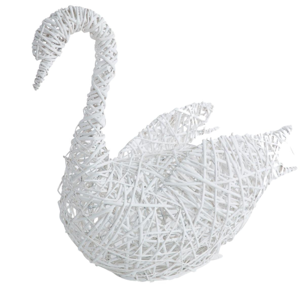 Cigno decorativo in vimini bianco, 100x40x87 cm