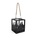Lanterna in metallo nero con alberelli, 12x12H15 cm (kit da 5)