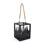 Lanterna in metallo nero con alberelli, 12x12H15 cm (kit da 5)