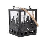 Lanterna in metallo nero con alberelli, 12x12H15 cm (kit da 5)