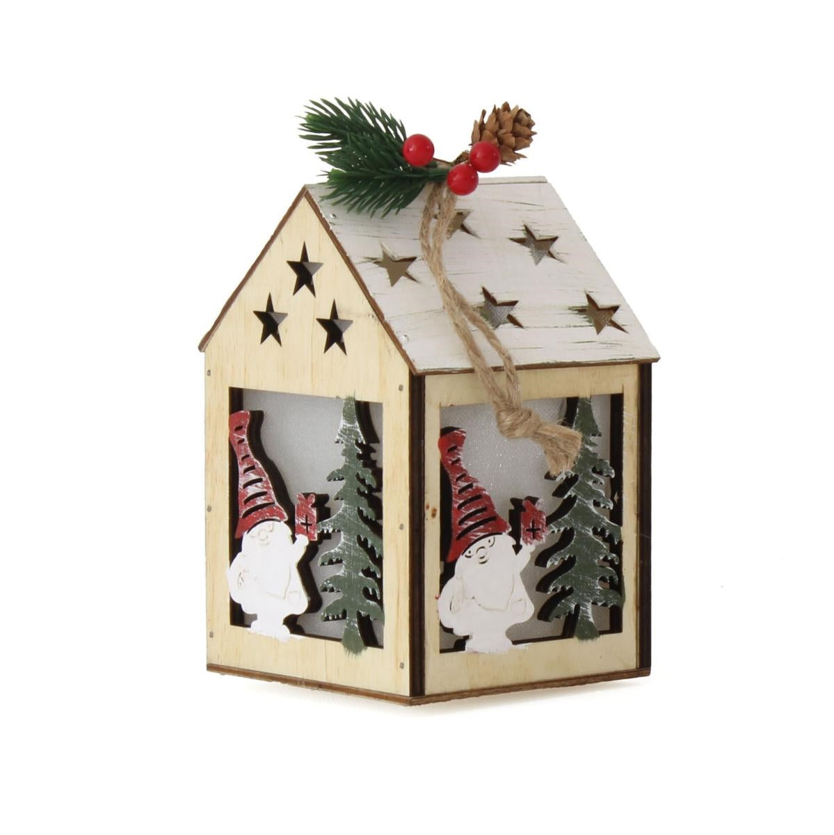 Casetta decorativa appendibile con led, 10x10x15 cm (kit da 10)