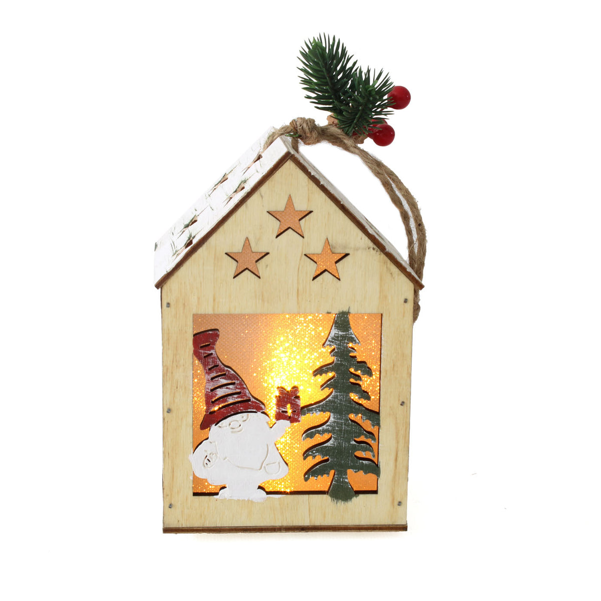 Casetta decorativa appendibile con led, 10x10x15 cm (kit da 10)