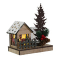 Casetta con portacandela in legno di abete con led