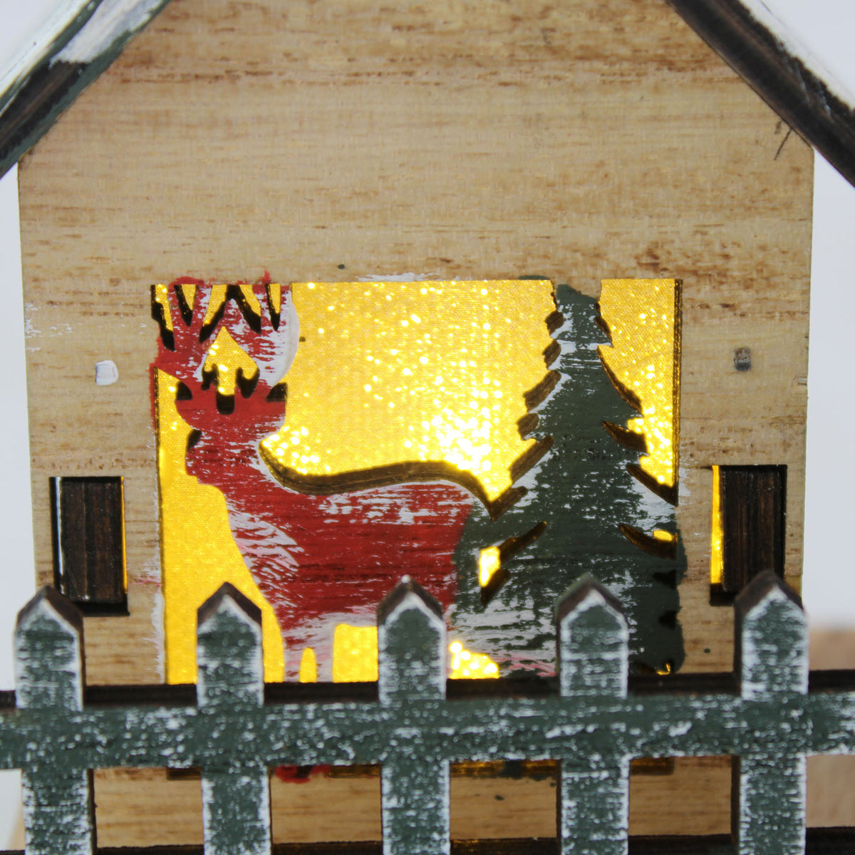 Casetta con portacandela in legno di abete con led, 20x12x12 cm (kit da 5)