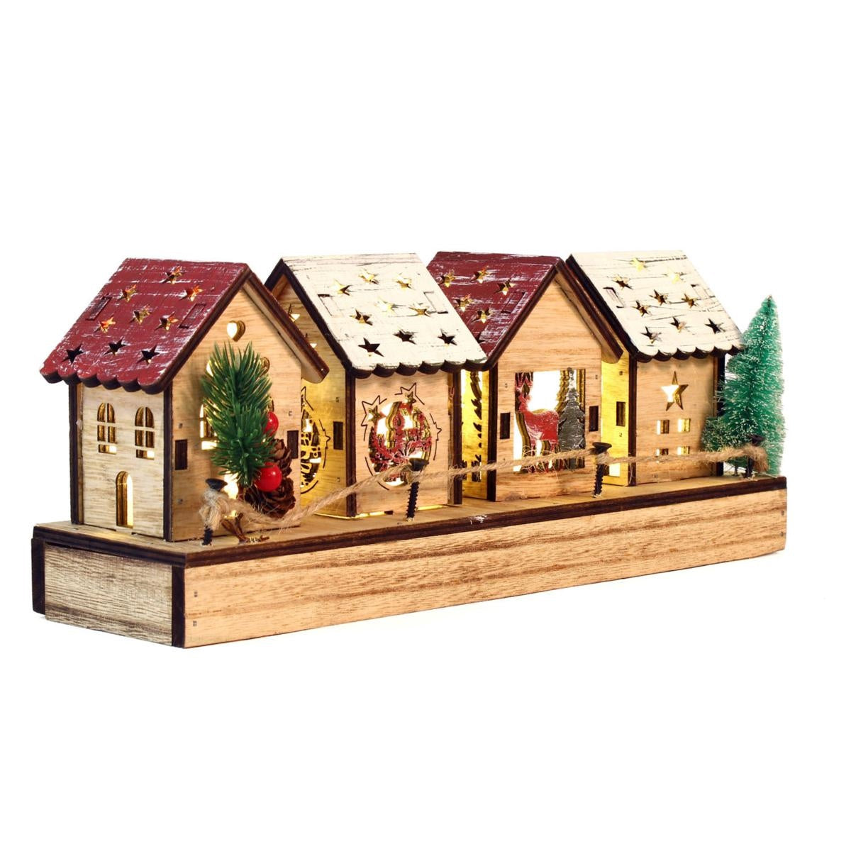 Casette decorative in legno di abete con led, 33x9x13 cm