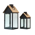 Lanterne in legno e metallo, set di 2, 18x18x45 cm