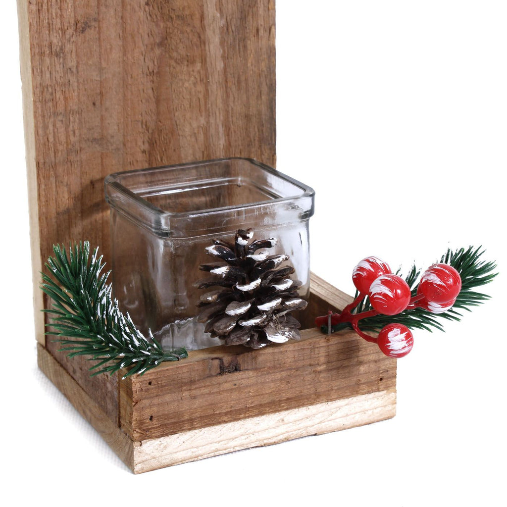 Portacandela in legno di abete con decoro natalizio, 12x12x32 cm (kit da 10)