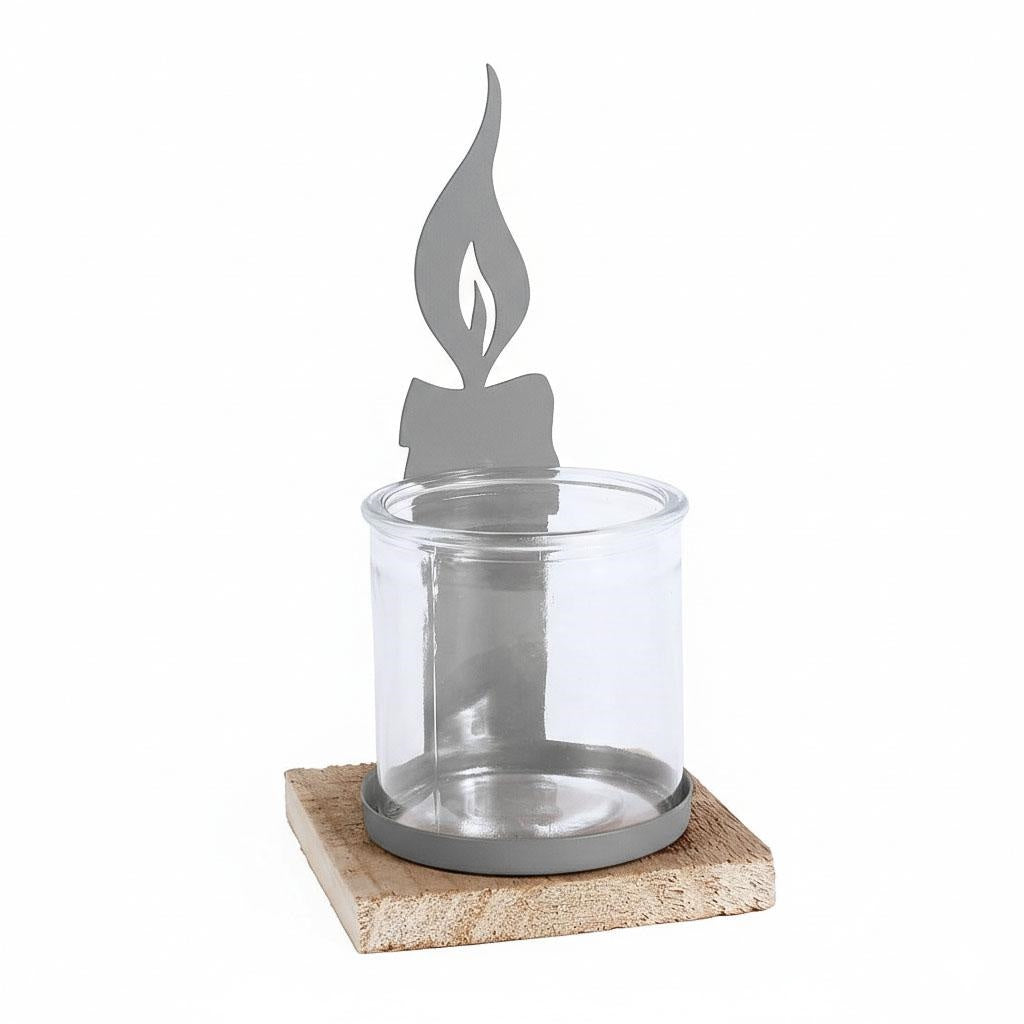 Portacandela in metallo grigio con candela e vetro, 10x10x18 cm (kit da 10)