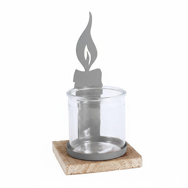 Portacandela in metallo grigio con candela e vetro, 10x10x18 cm (kit da 10)
