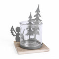 Portacandela in metallo grigio con alberi e angelo, 13x13x18 cm (kit da 10)