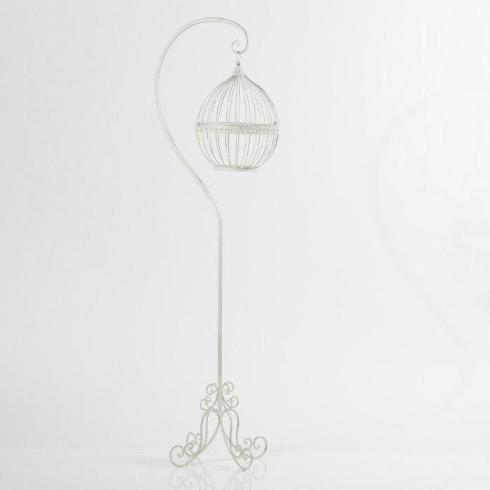 Gabbia decorativa con piedistallo in metallo bianco, H160 cm