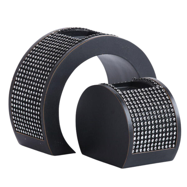 Portacandele nero con strass, 17x8x14 cm