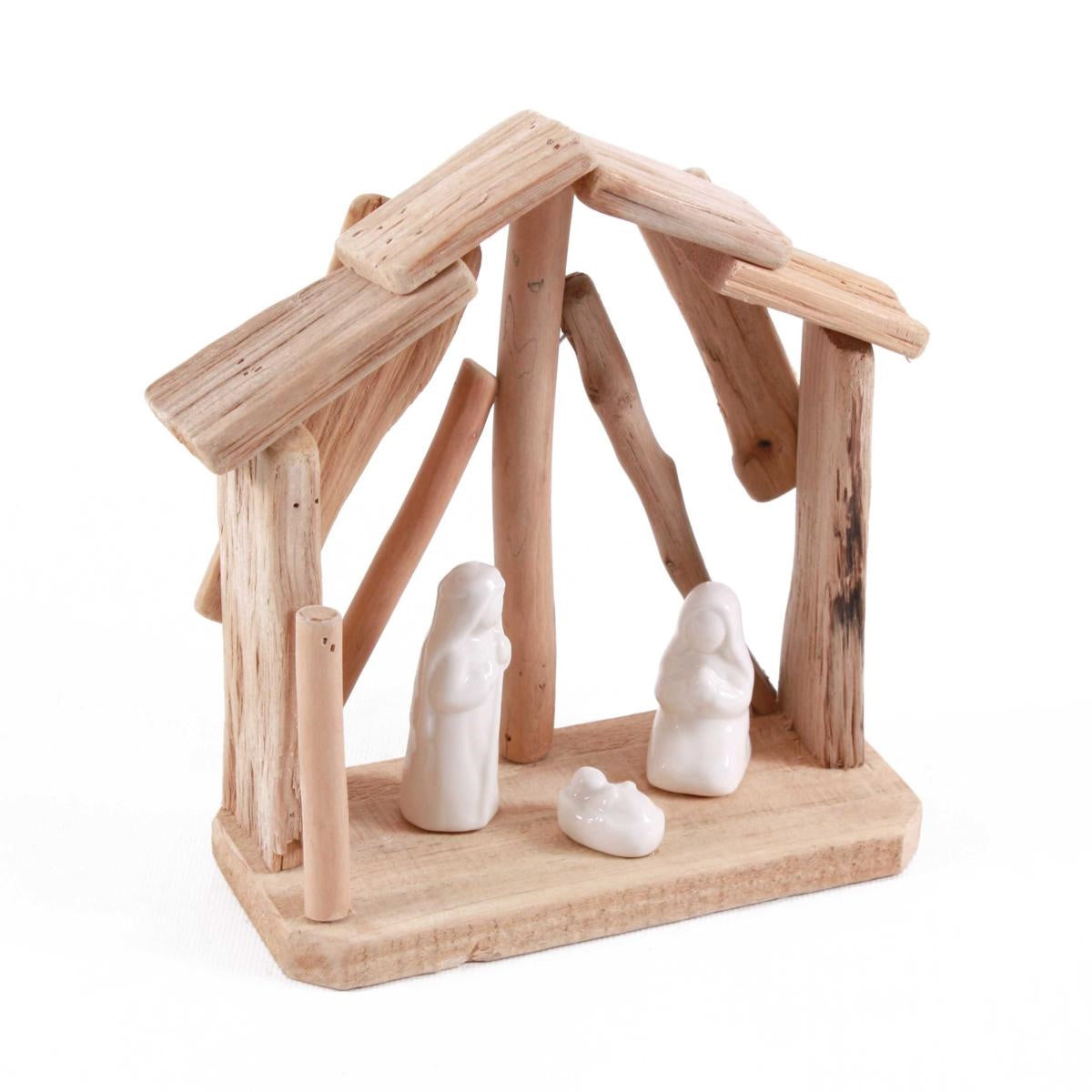Natività in legno e ceramica, 18x8x20 cm