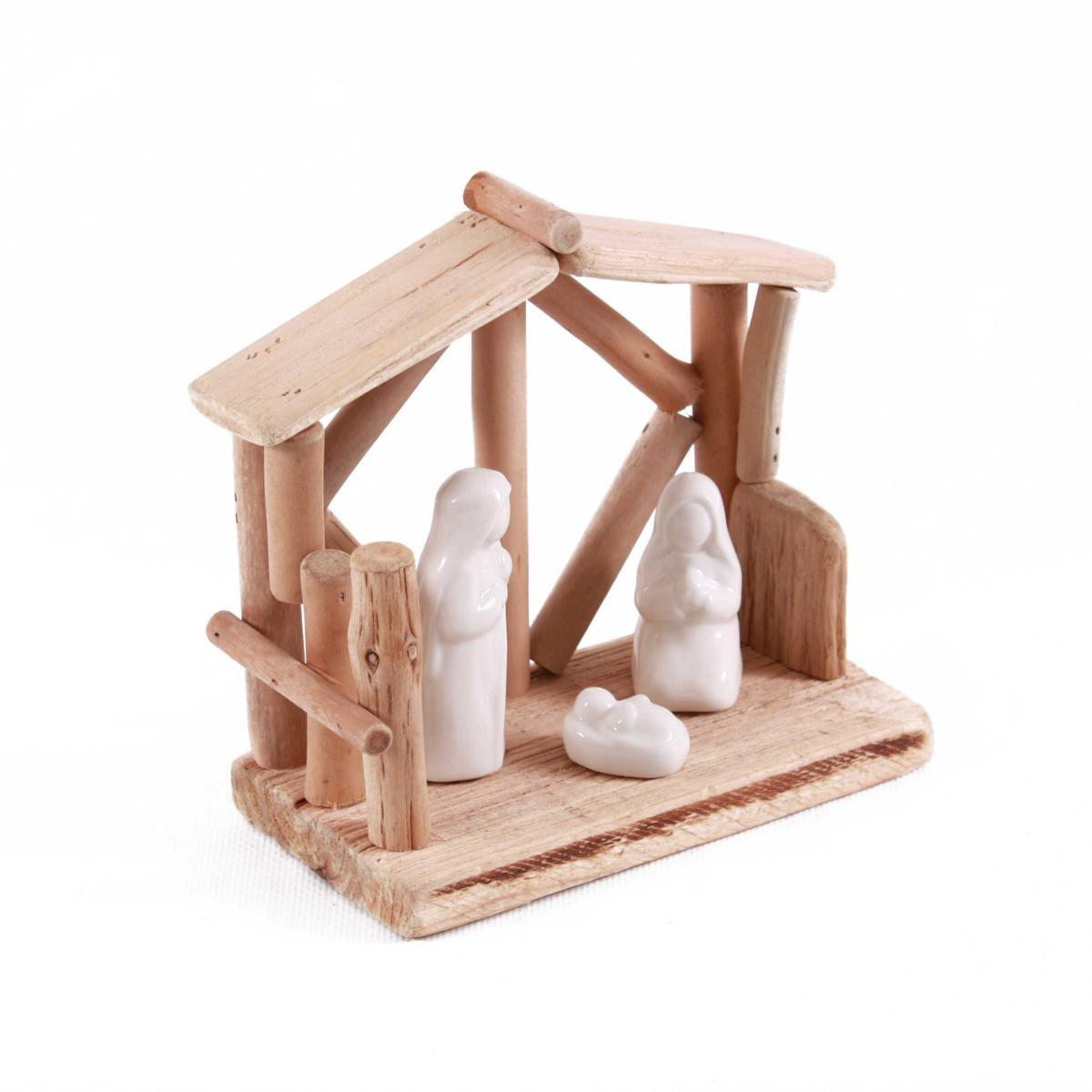 Natività in legno e ceramica, 14,5x8x14,5 cm