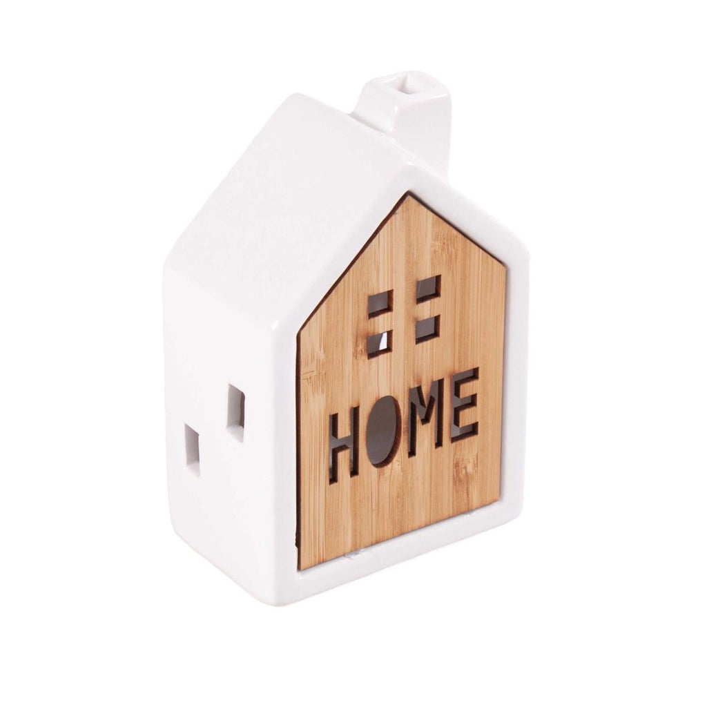 Casetta in ceramica e bambù con Led, 9H14 cm