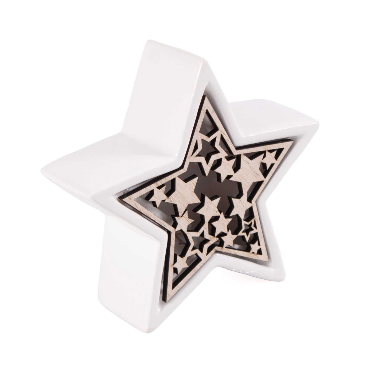 Stella decorativa in ceramica bianca con luce a Led