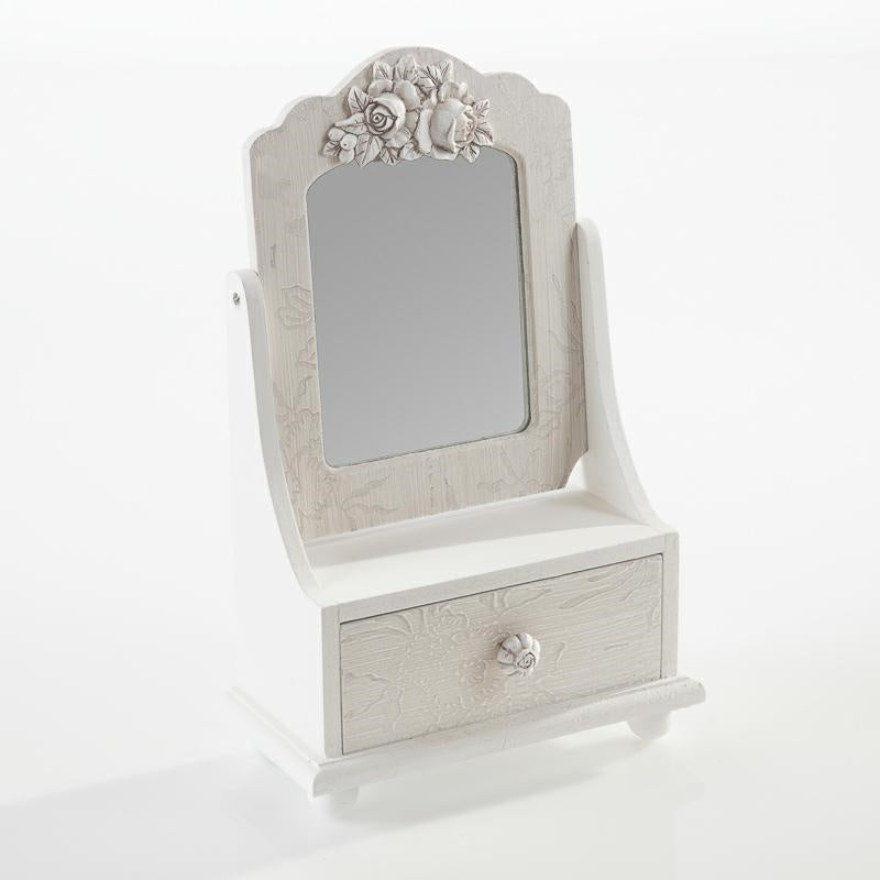 Portagioie in mdf bianco con specchio, 21x10x34 cm (kit da 3)