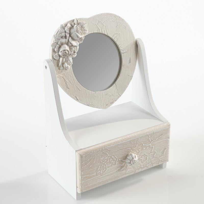 Portagioie in mdf bianco con specchio, 19x13x26 cm (kit da 3)