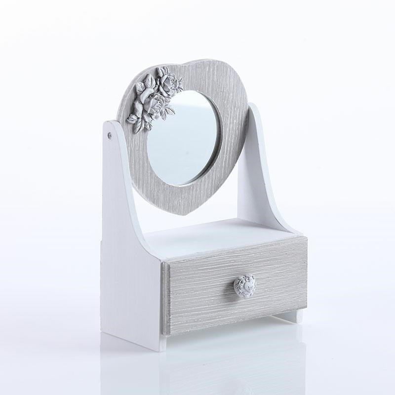 Portagioie in MDF bianco con specchio, 19x13x26 cm (kit da 3)