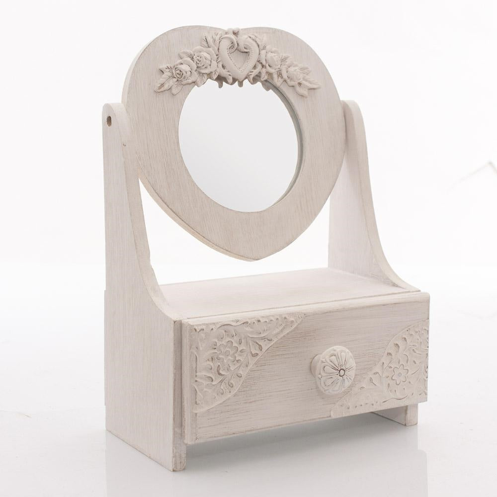 Portagioie in mdf bianco con specchio, 19x13H26 cm (kit da 3)