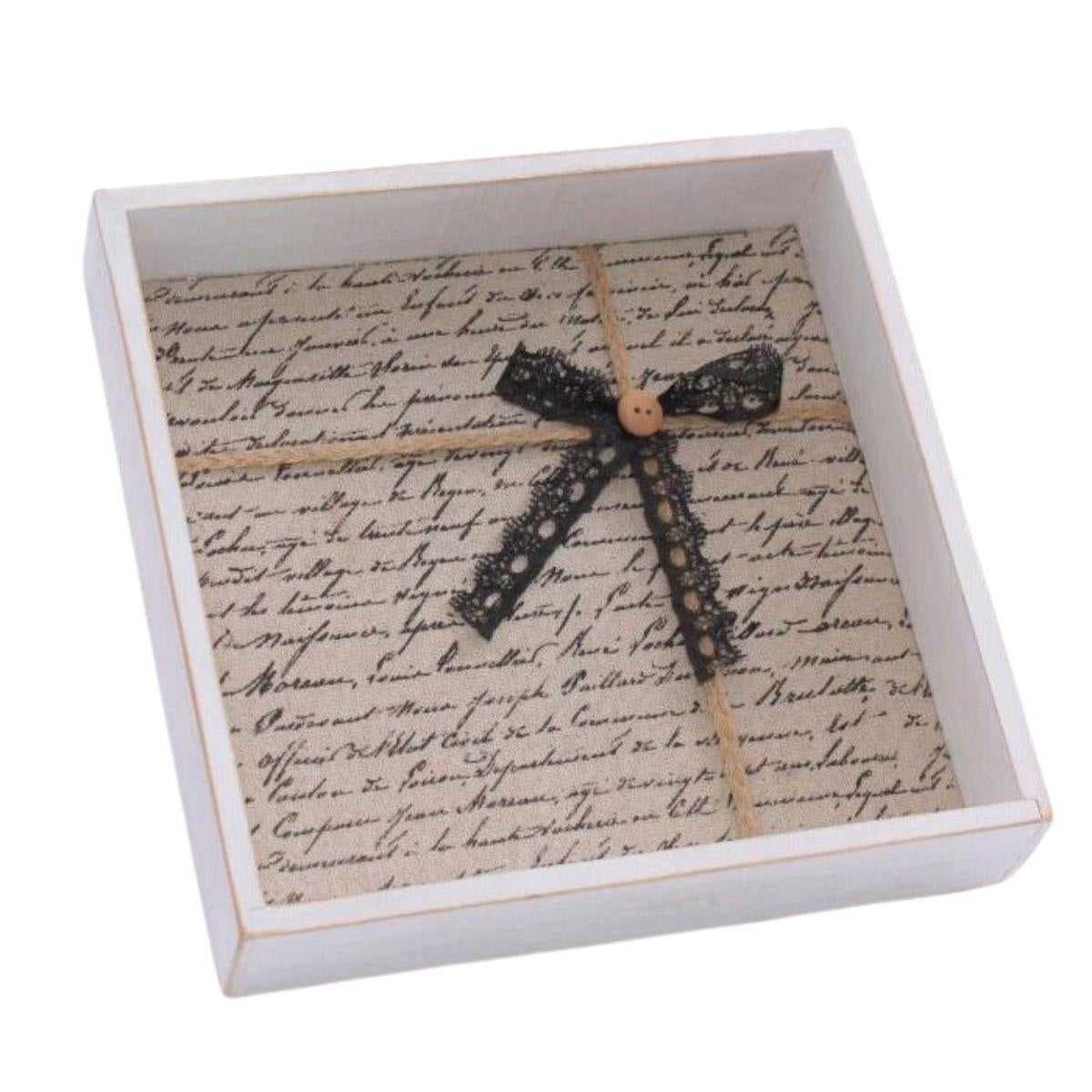 Vuotatasche in legno e stoffa, 24x24x5 cm