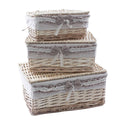 Scatole in vimini con fodera, set da 3, 42x33H20 cm