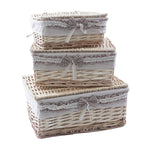 Scatole in vimini con fodera, set da 3, 42x33H20 cm