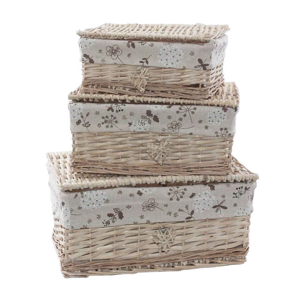 Scatole in vimini foderate, set di 3, 42x33x20 cm