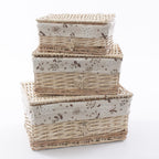 Scatole in vimini foderate, set di 3, 42x33x20 cm