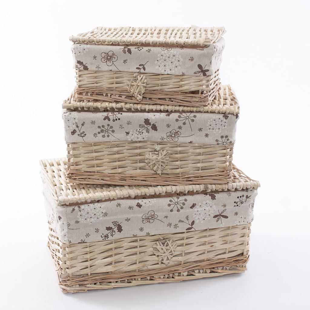 Scatole in vimini foderate, set di 3, 42x33x20 cm