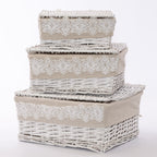 Scatola in vimini con fodera, 47x35H18 cm, set di 3