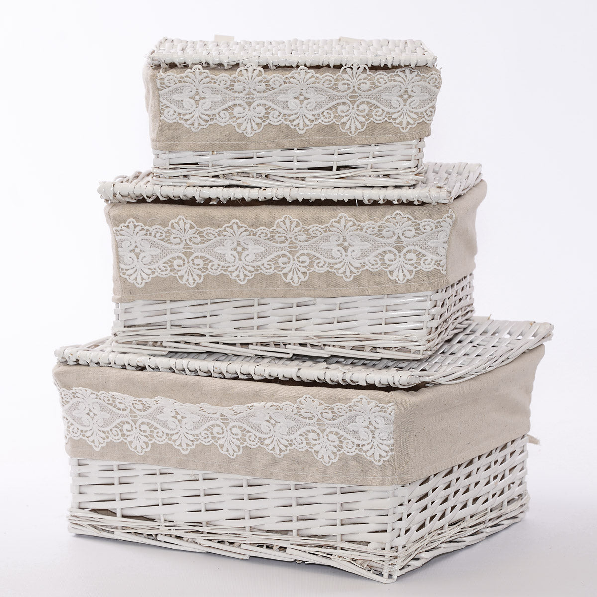 Scatola in vimini con fodera, 47x35H18 cm, set di 3