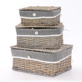 Set di 3 scatole in vimini con fodera, 47x35H18 cm