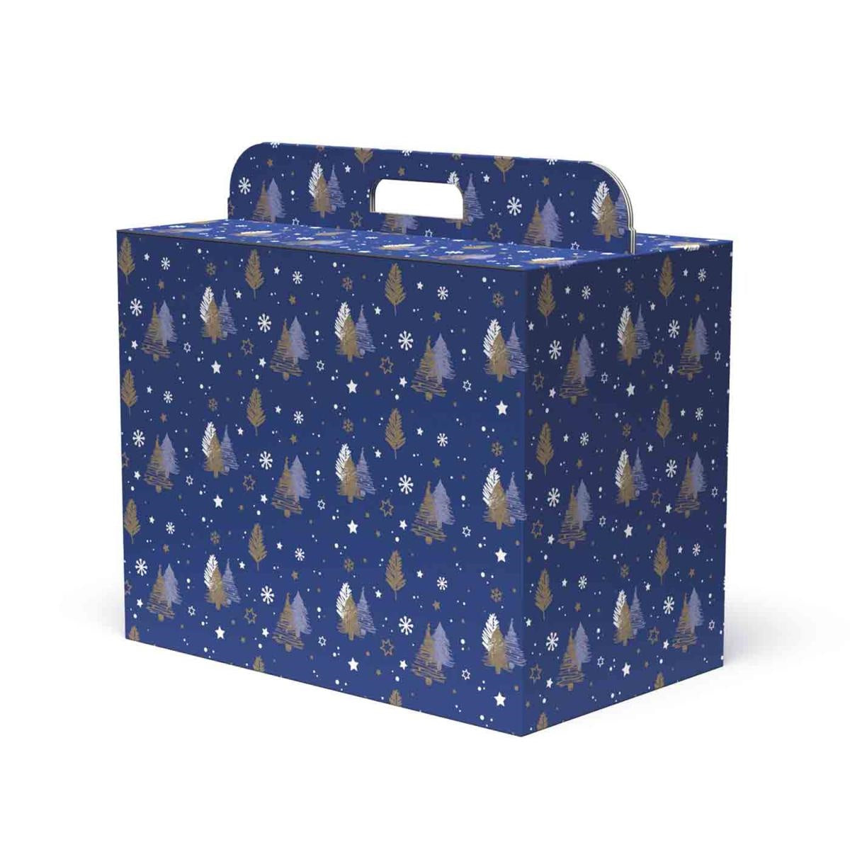Scatola cartone blu con alberi, 43x26x34 cm