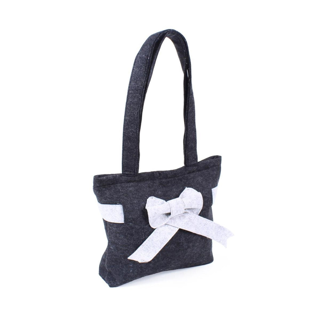 Borsa da donna in feltro grigio scuro con fiocco chiaro