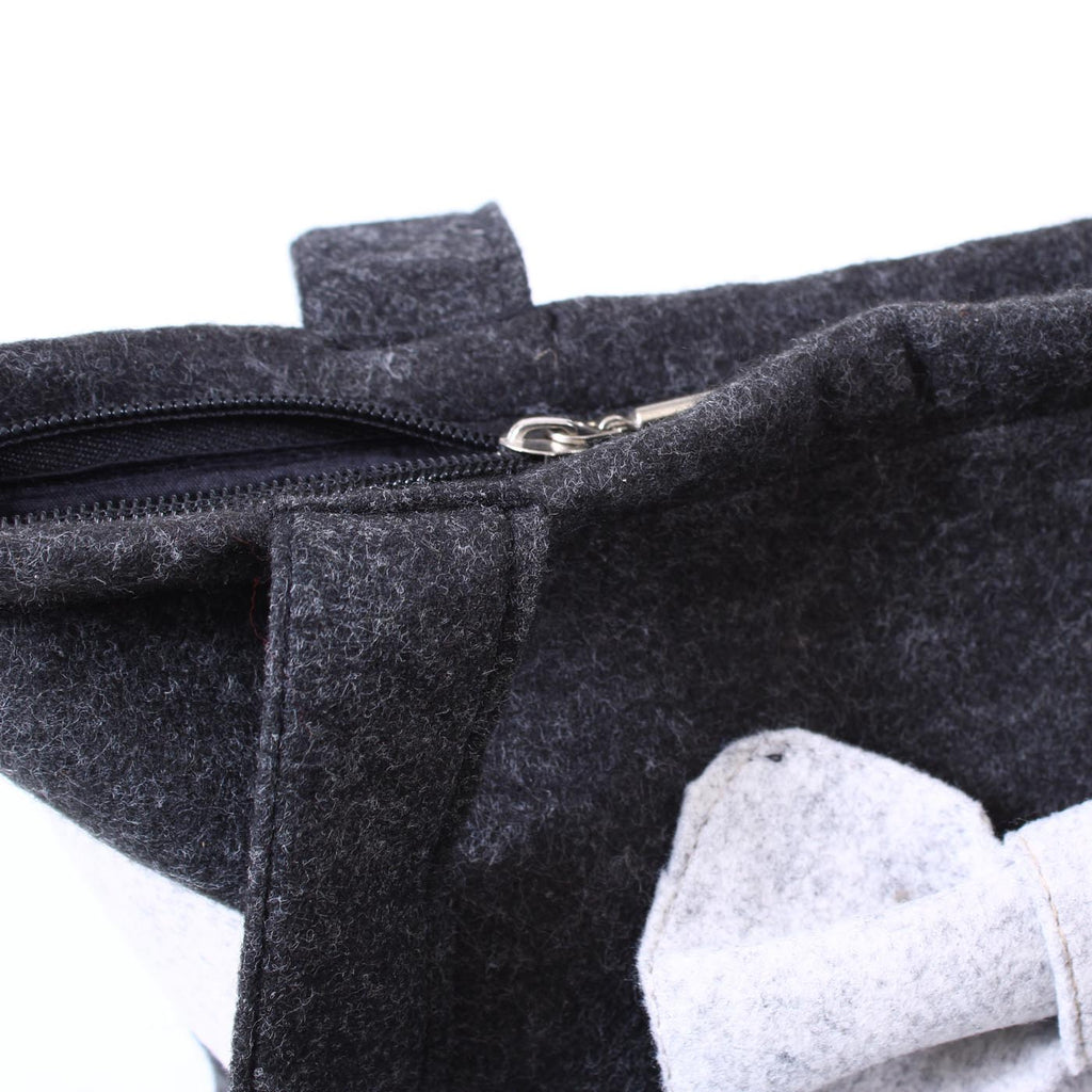 Borsa da donna in feltro grigio scuro con fiocco chiaro