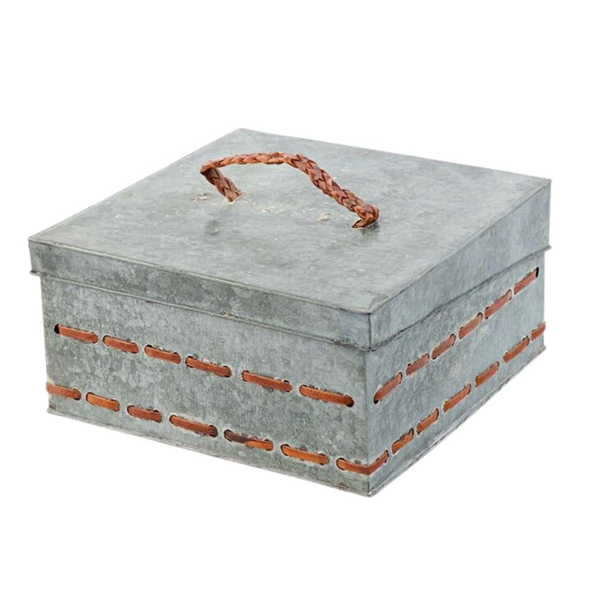 Scatola in latta ed ecopelle, 27x27x13 cm