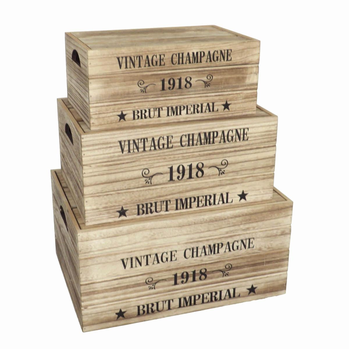 Scatole in legno di paulownia brunito, set da 3, 40x30x20 cm