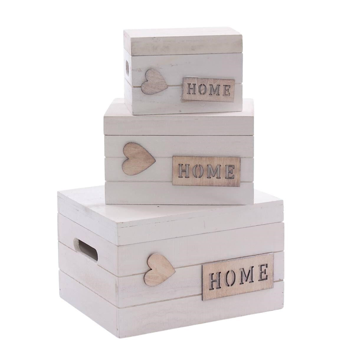 Scatola bianca in legno di abete, 25x20H15 cm, set di 3