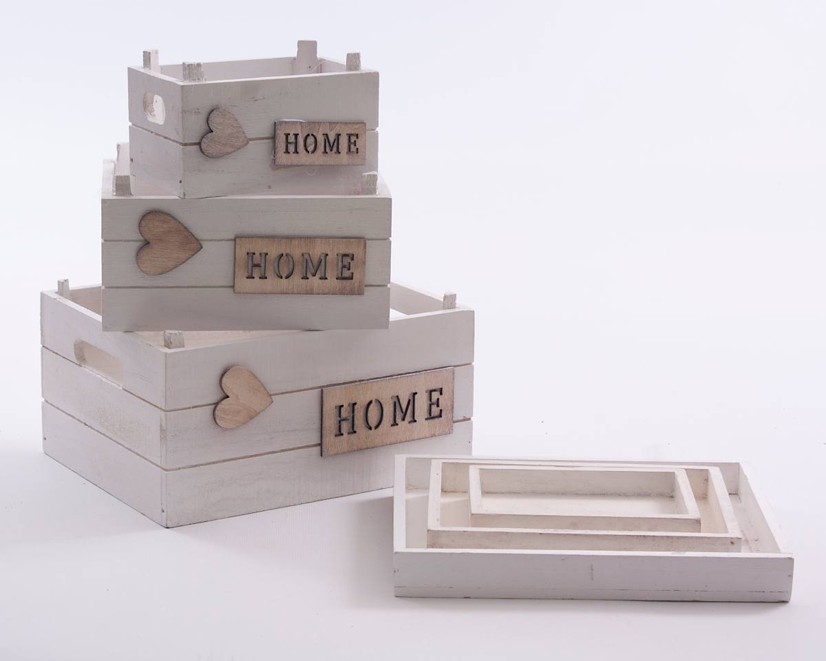 Scatola bianca in legno di abete, 25x20H15 cm, set di 3