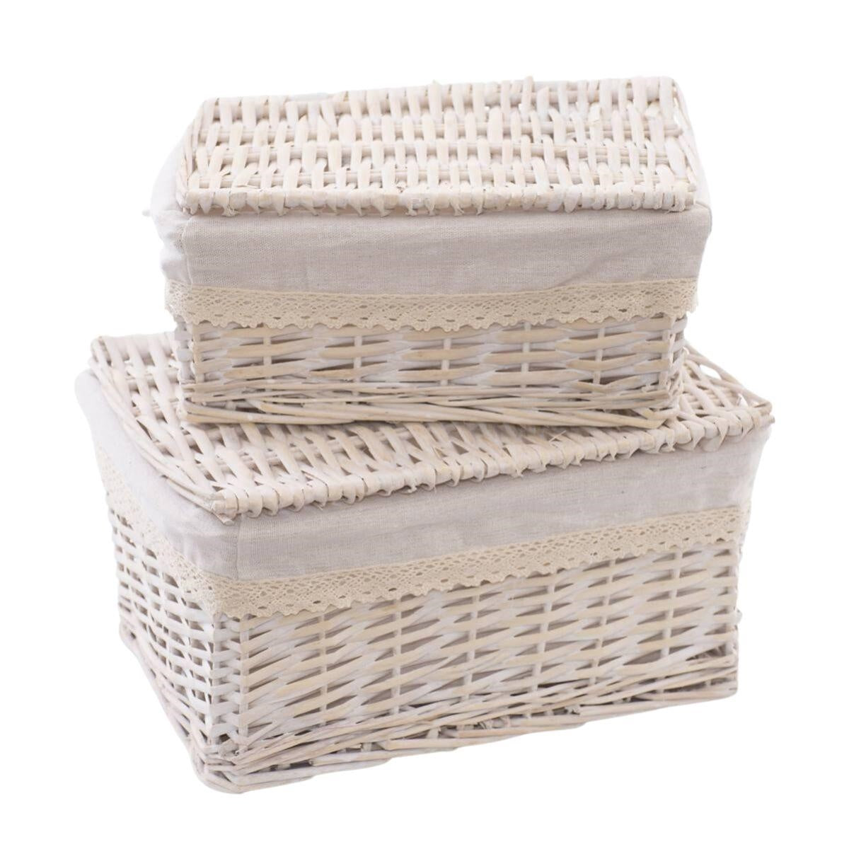 Scatole in vimini con fodera, set da 2, 35x25x20 cm