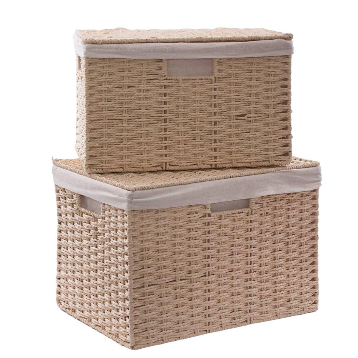 Scatole in fibra naturale beige, set di 2, 41x30x28 cm
