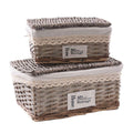 Scatole in vimini con coperchio e fodera, set di 2, 40x30x20 cm