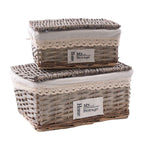 Scatole in vimini con coperchio e fodera, set di 2, 40x30x20 cm